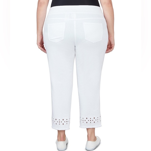 Ruby Rd Plus Stretch Denim Embroidered Eyelet Frayed Hem Pull-On Crop Pants 22W - Picture 2 of 7